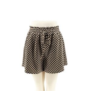 Anniewear Tan and Black Checkered Comfy Stretch Drawstring Shorts Size Large